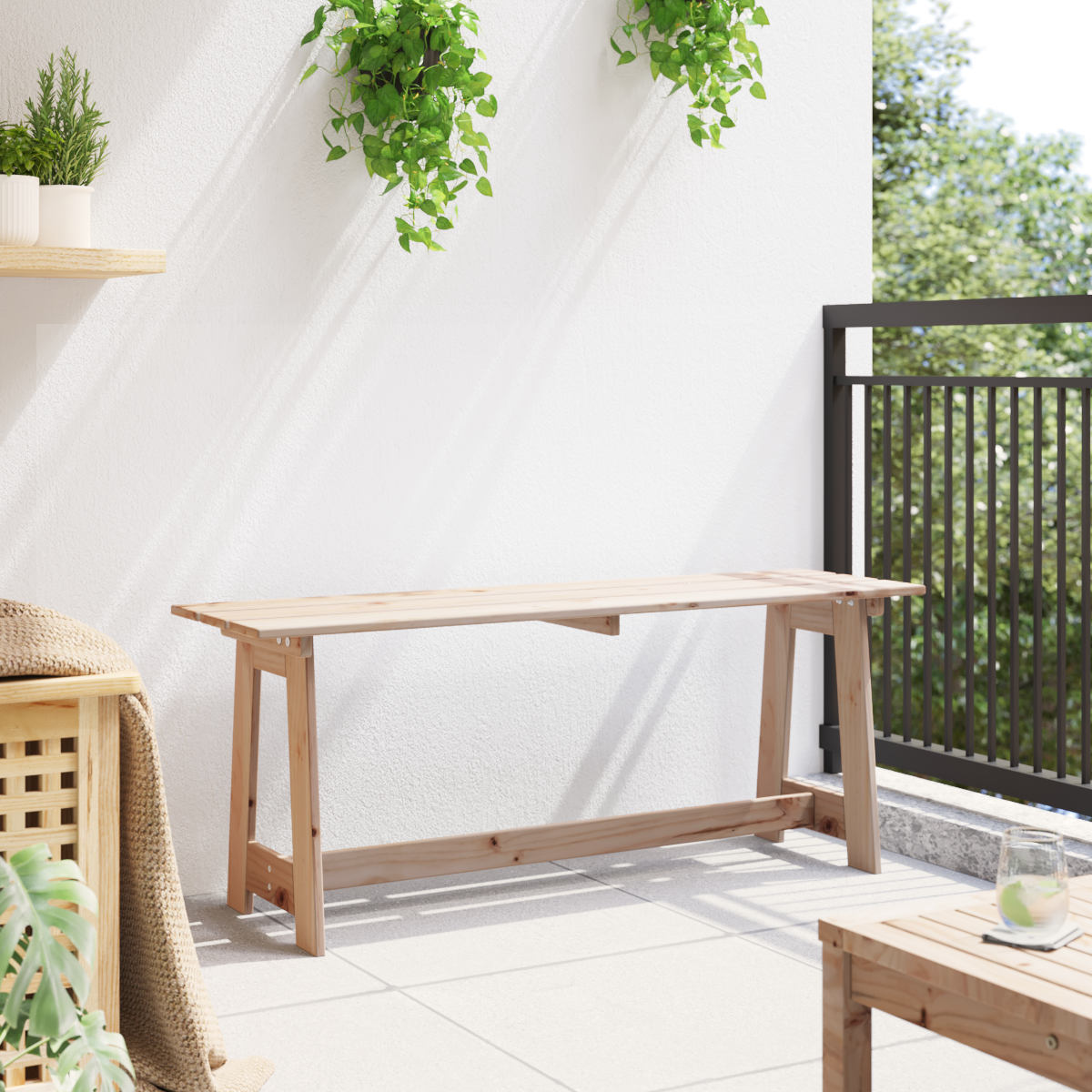 Outdoor Bench Natural 119 x 37 x 47 cm Solid Pine Wood