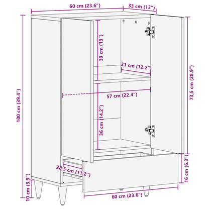 Highboard Brown 60 x 33 x 100 cm Solid Mango Wood