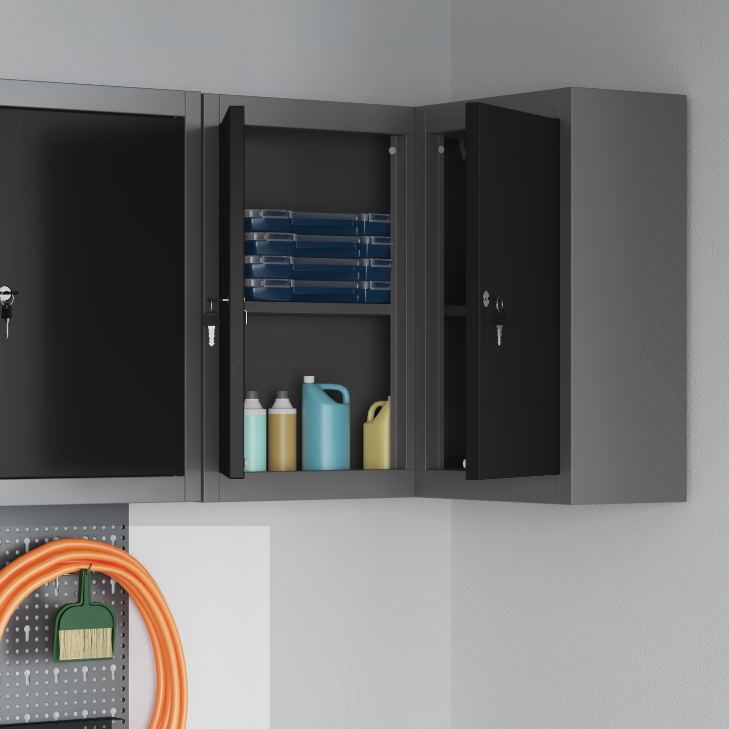 Tool Cabinet with Shelf Black and Grey 55 x 55 x 55 cm