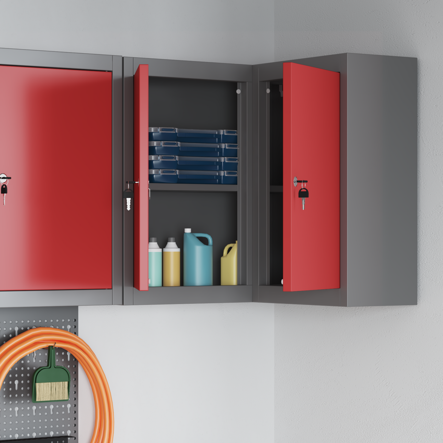 Tool Cabinet with Shelf with Lock Red and Grey 55 x 55 x 55 cm