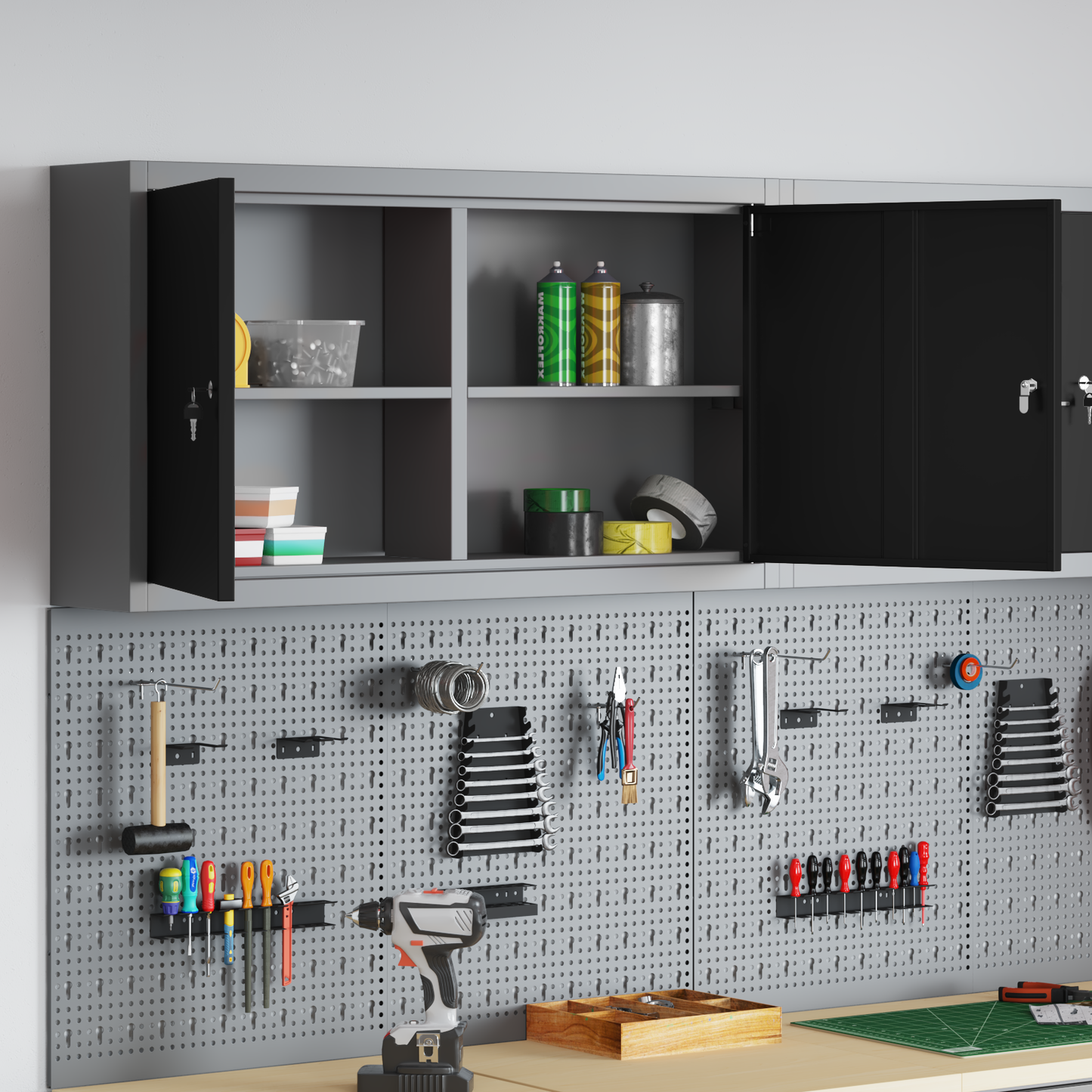 Tool Cabinet with Shelf Black and Grey 100 x 20 x 55 cm