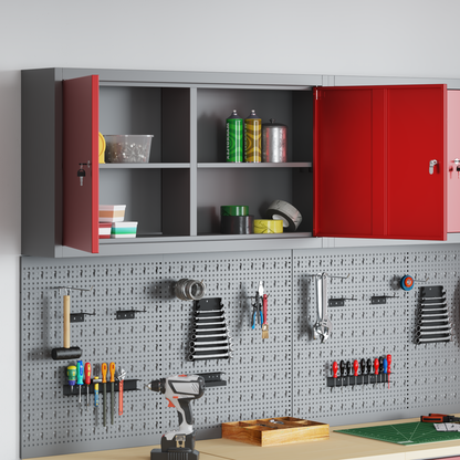 Tool Cabinet with Shelf with Lock Red and Grey 100 x 20 x 55 cm