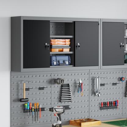 Tool Cabinet with Shelf Black and Grey 100 x 20 x 55 cm