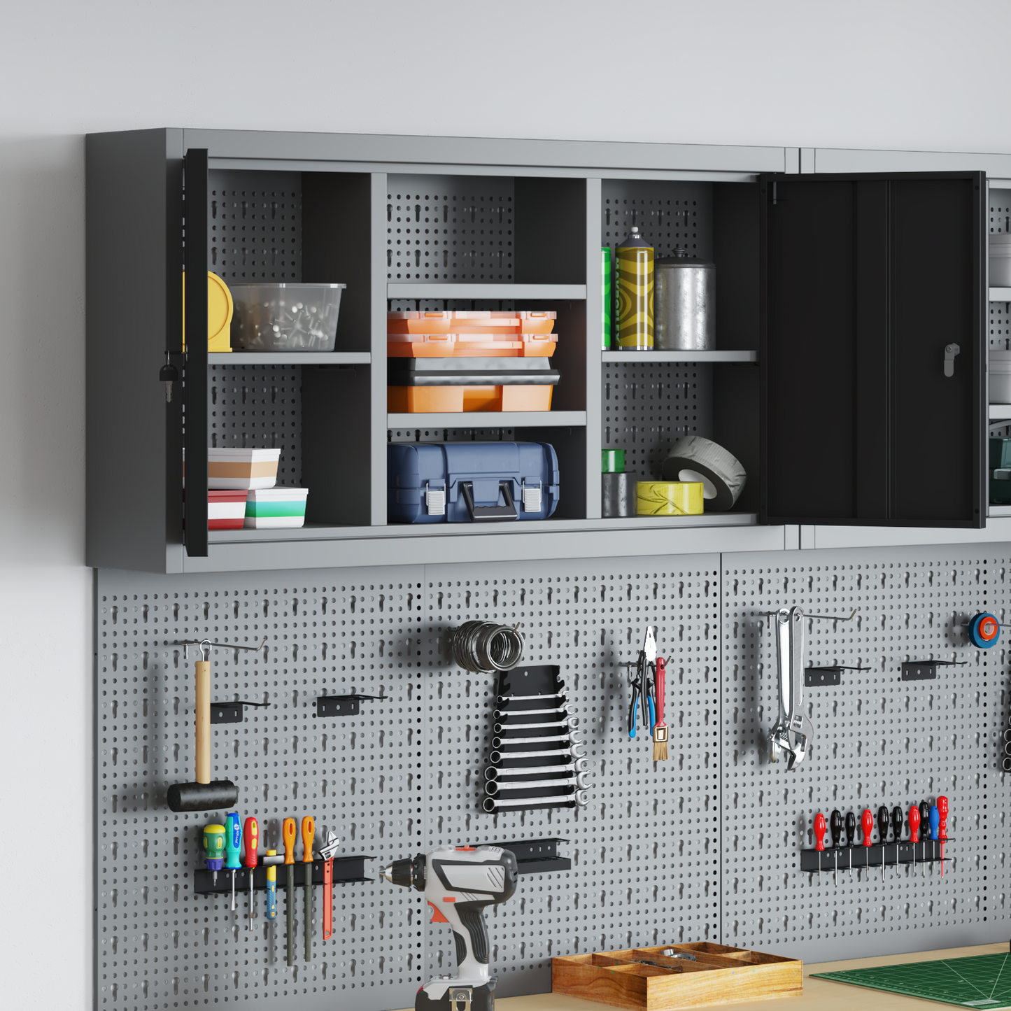 Tool Cabinet with Shelf Black and Grey 100 x 20 x 55 cm