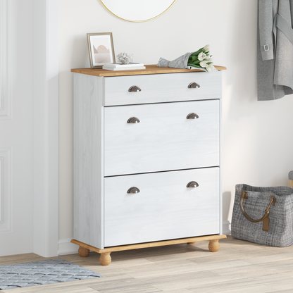 Shoe Cabinet ASKIM White 85 x 35 x 108 cm Solid Pine Wood