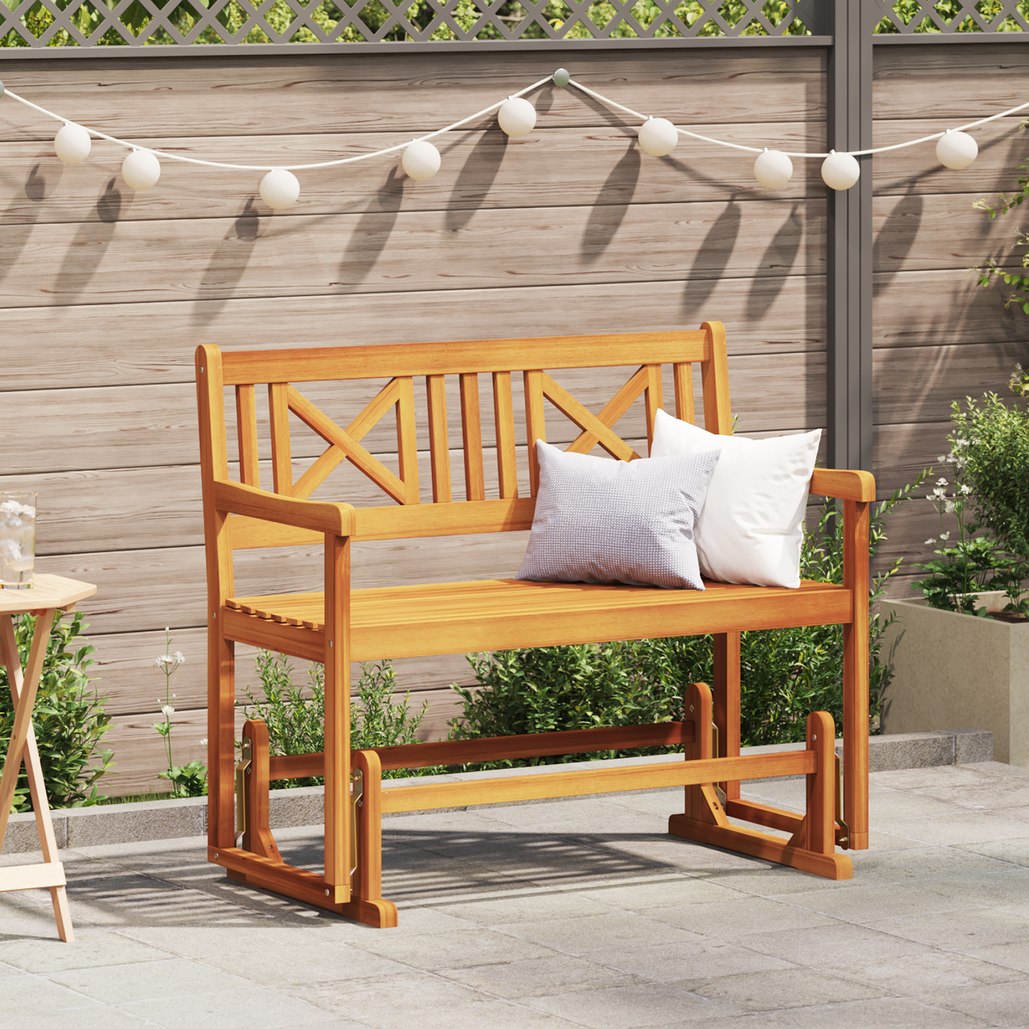 Garden Glider Bench Natural 110 x 59 x 97 cm Solid Acacia Wood