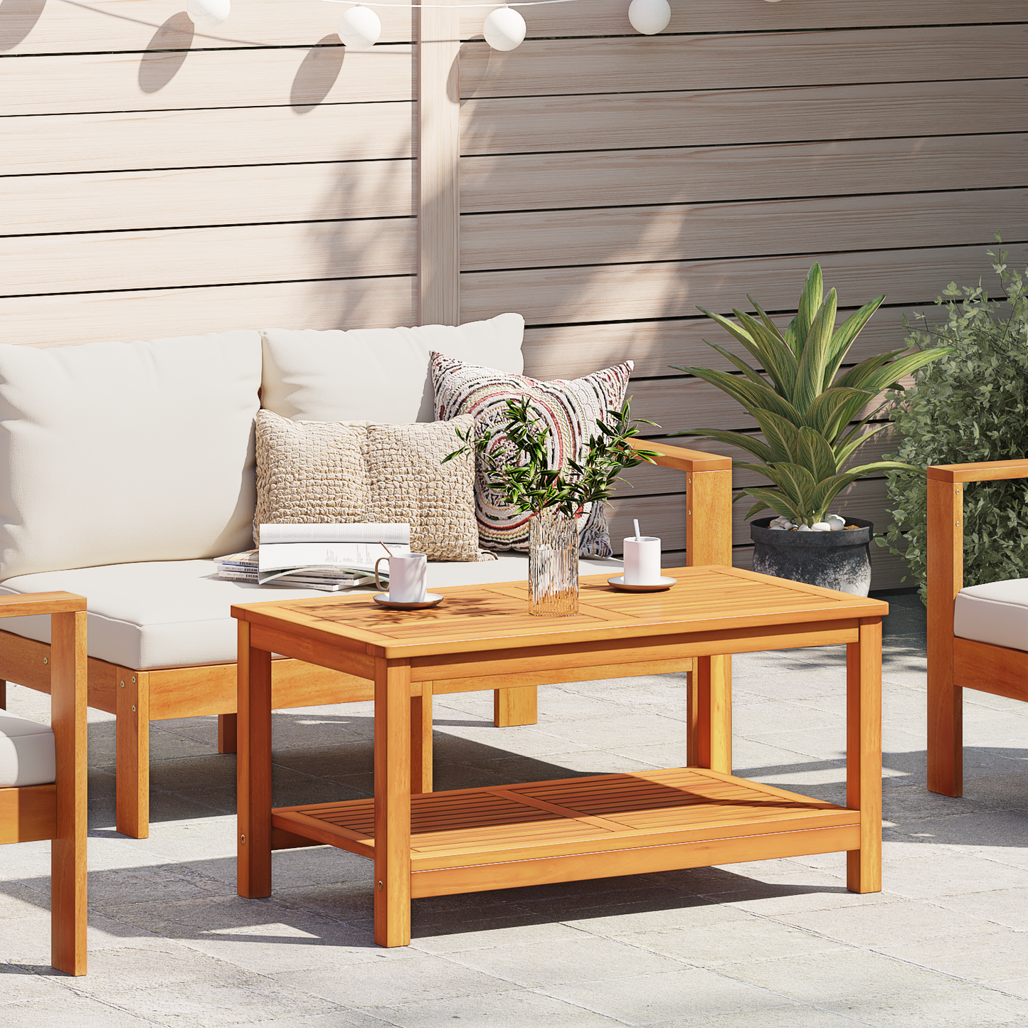 Side Table Oil Natural 90 x 50 x 45 cm Solid Acacia Wood