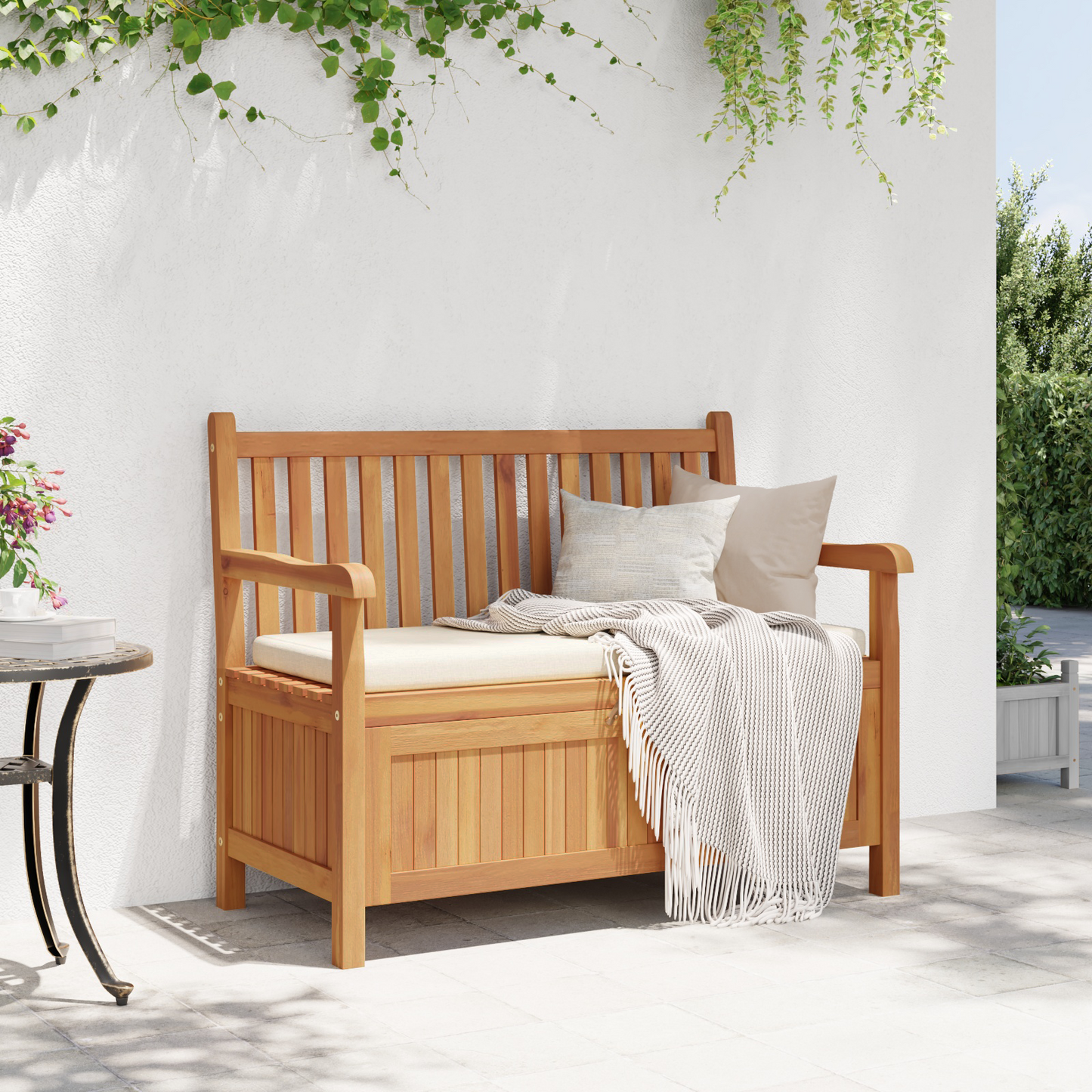 Garden Bench with Storage 114 x 60 x 90 cm Solid Teak Wood