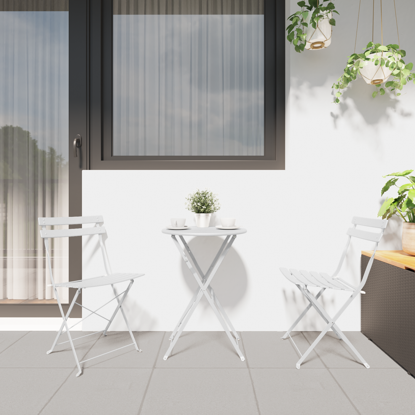 Garden Folding Chair Folding 2 pcs White 42 x 46 x 82cm Metal