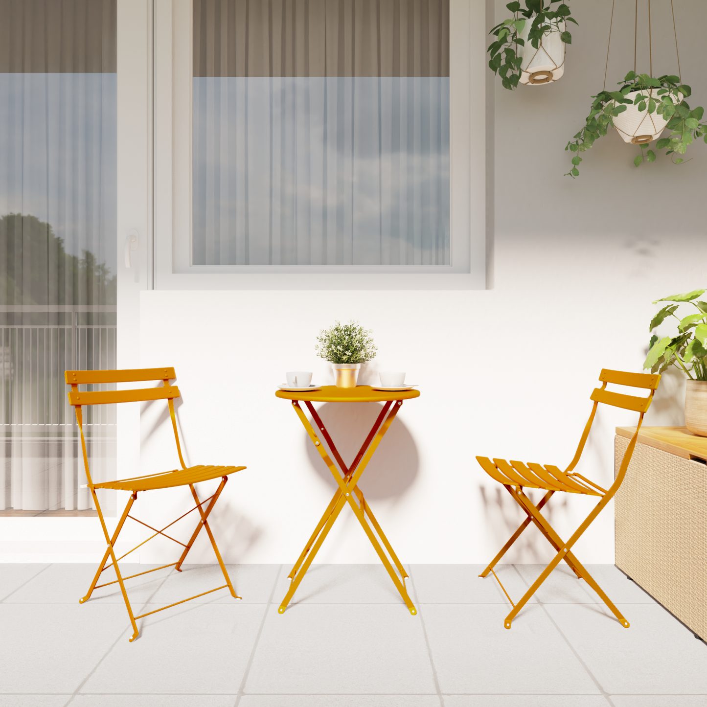 Garden Folding Chair Folding 2 pcs Mustard 42 x 46 x 82cm Metal