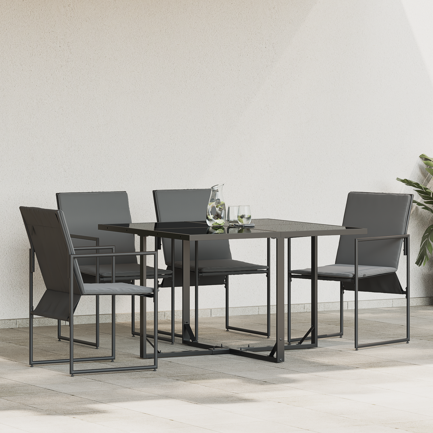 Chair with Cushion 4 pcs Black and Anthracite Textilene