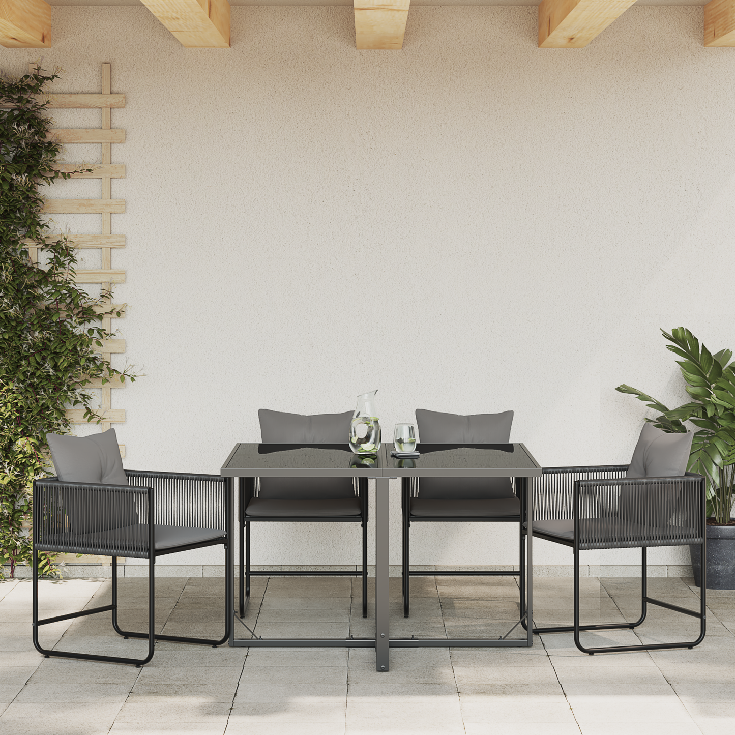 Chair with Cushion 4 pcs Black and Anthracite PE Rattan