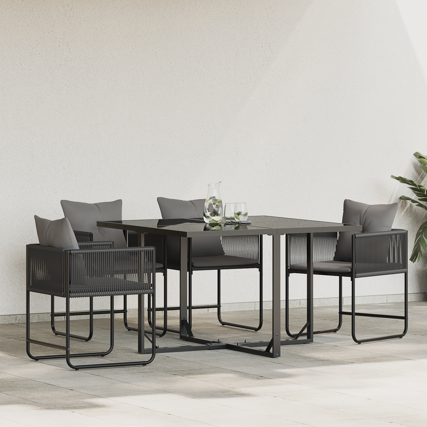 Chair with Cushion 4 pcs Black and Anthracite PE Rattan