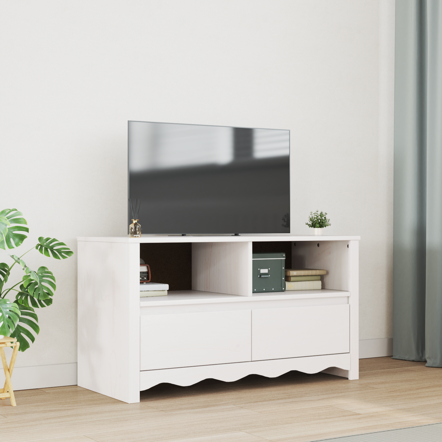 TV Cabinet Drammen White 99 x 43 x 55 cm Solid Pine wood