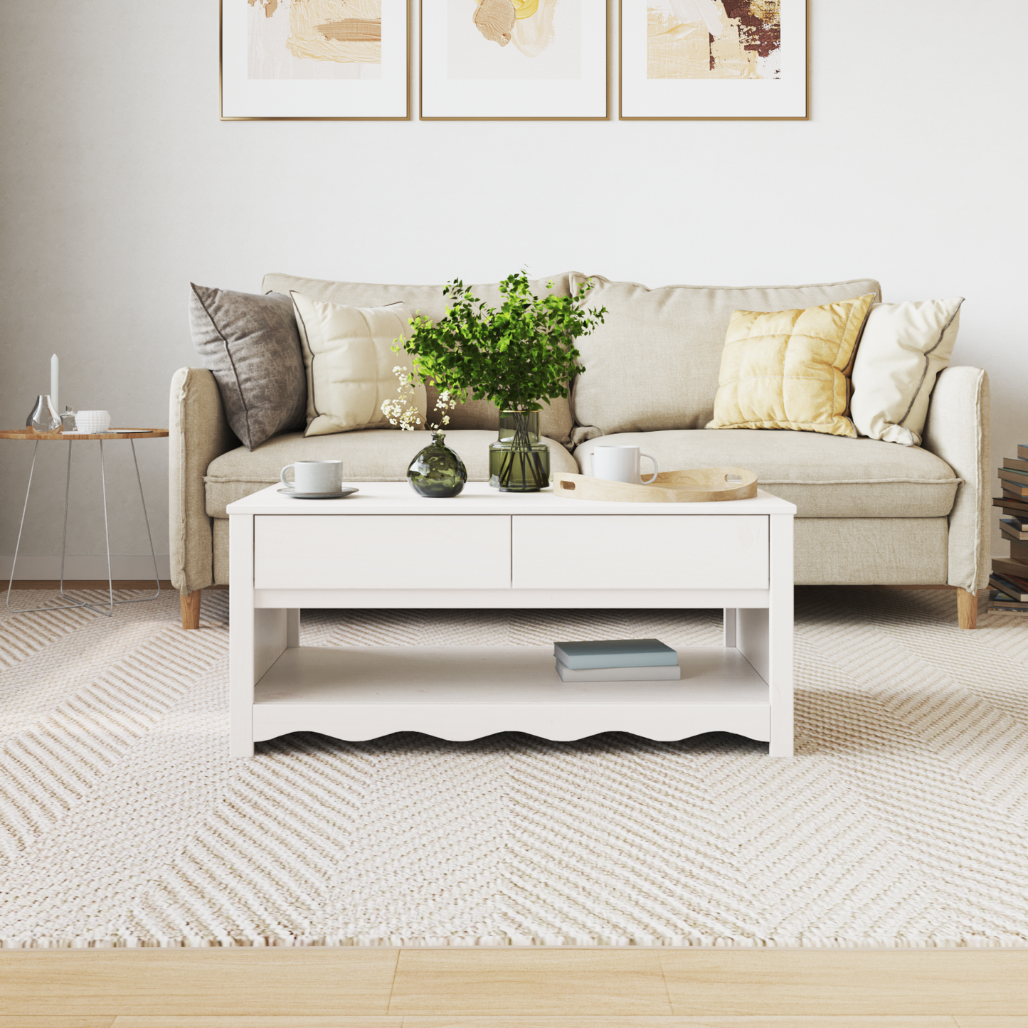 Coffee Table Drammen White 99 x 55 x 45 cm Solid Pine Wood