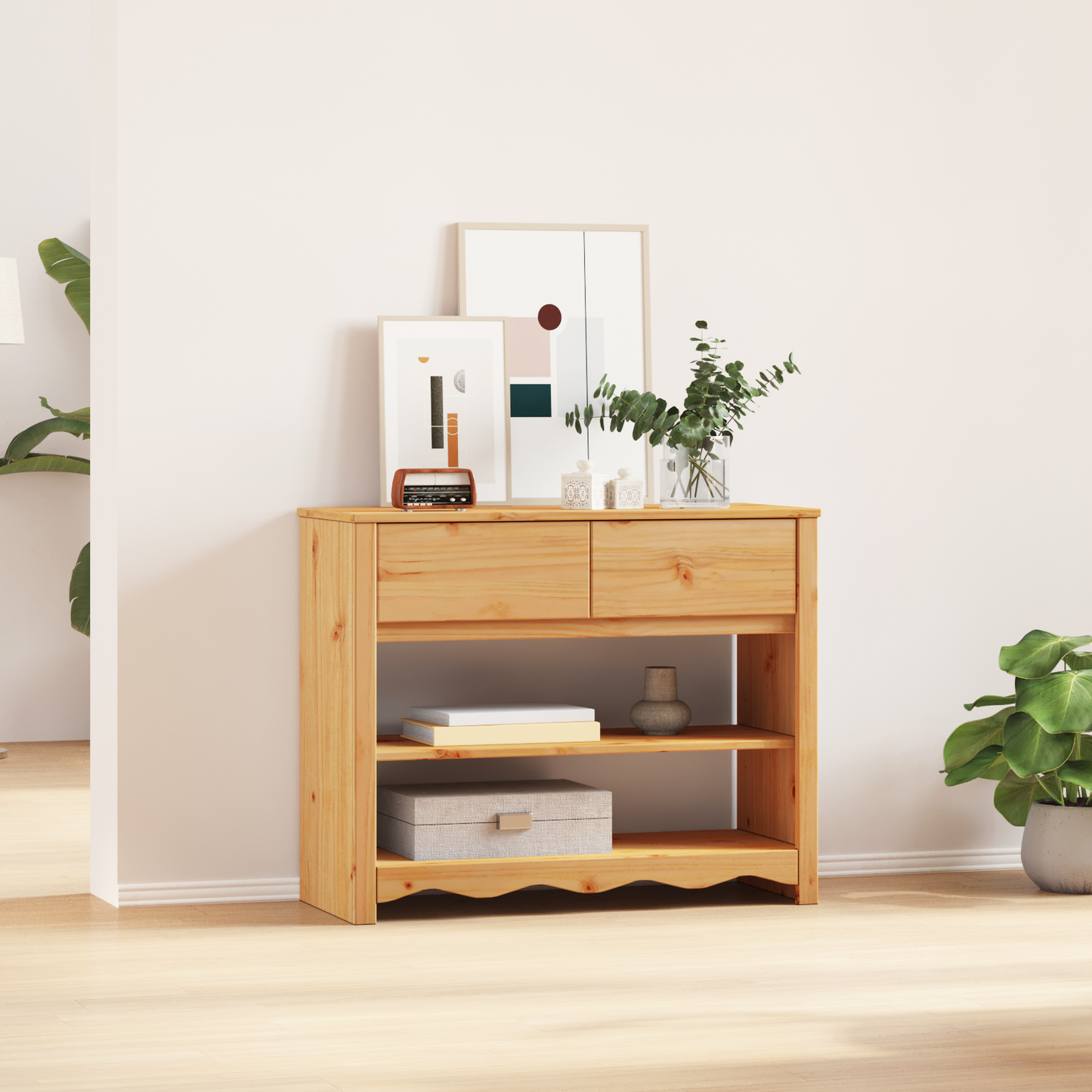 Console Table Drammen Oak 89.5 x 37 x 73 cm Solid Pine Wood