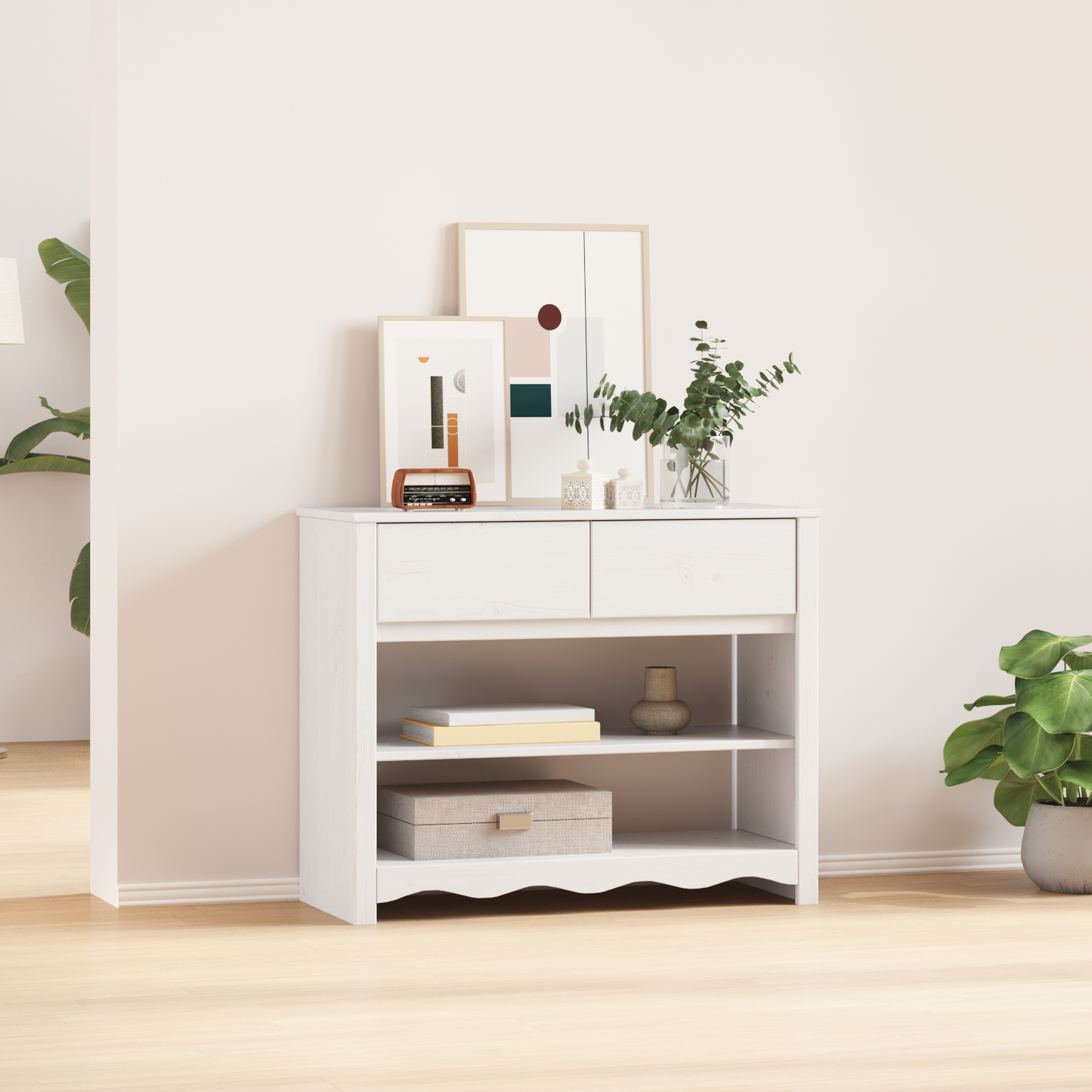 Console Table Drammen White 89.5 x 37 x 73 cm Solid Pine Wood