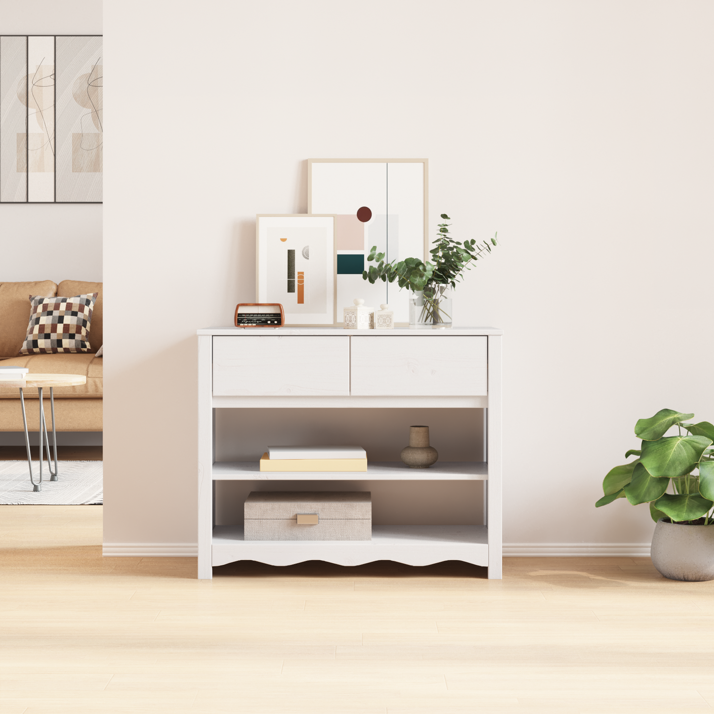Console Table Drammen White 89.5 x 37 x 73 cm Solid Pine Wood