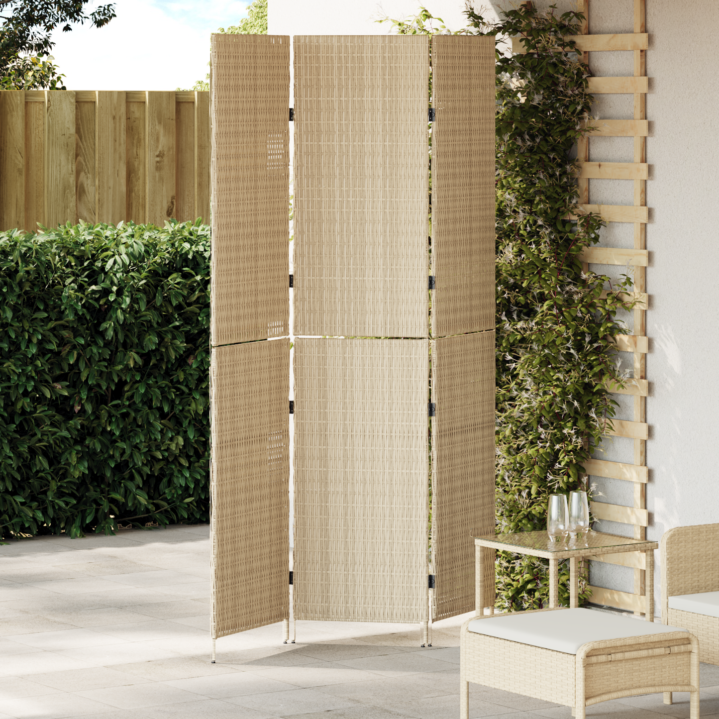 Room Divider Folding Manual Beige 147 x 180 cm Poly Rattan