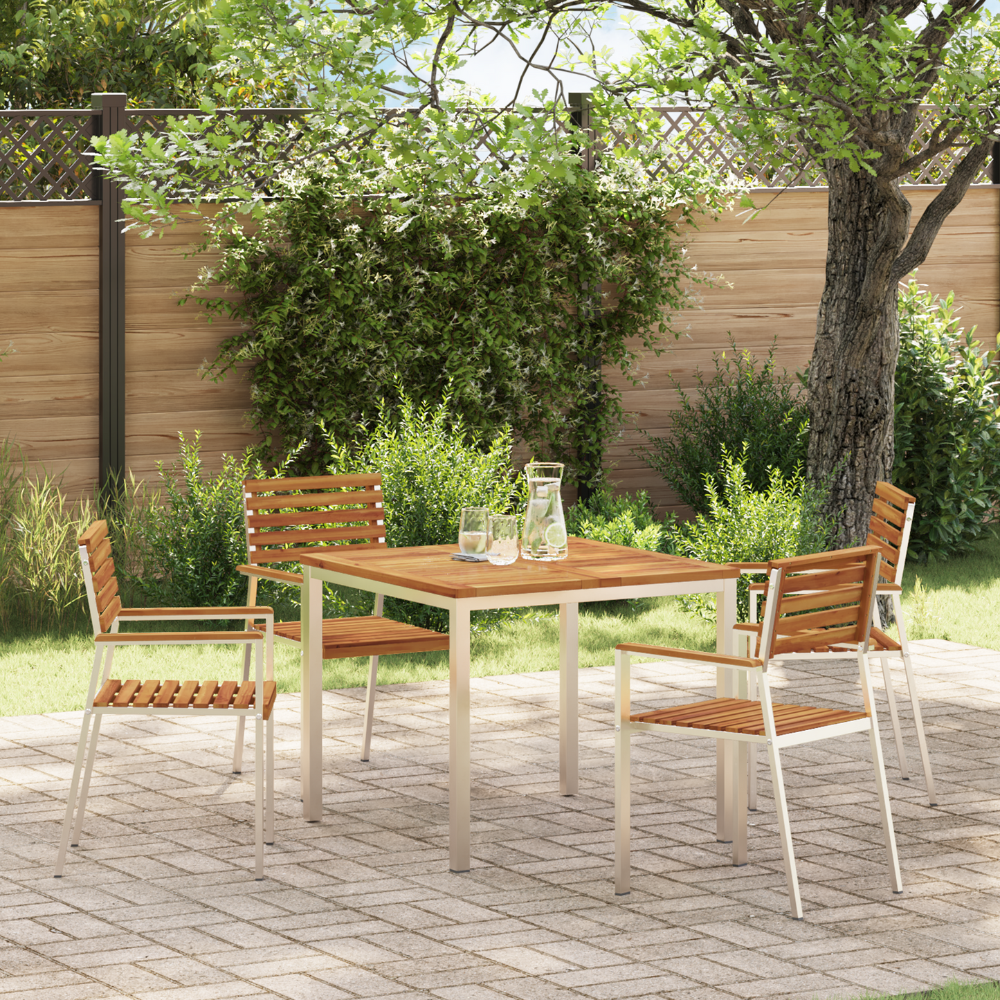 Dining Table 90x90x75 cm Solid Acacia Wood and Stainless Steel