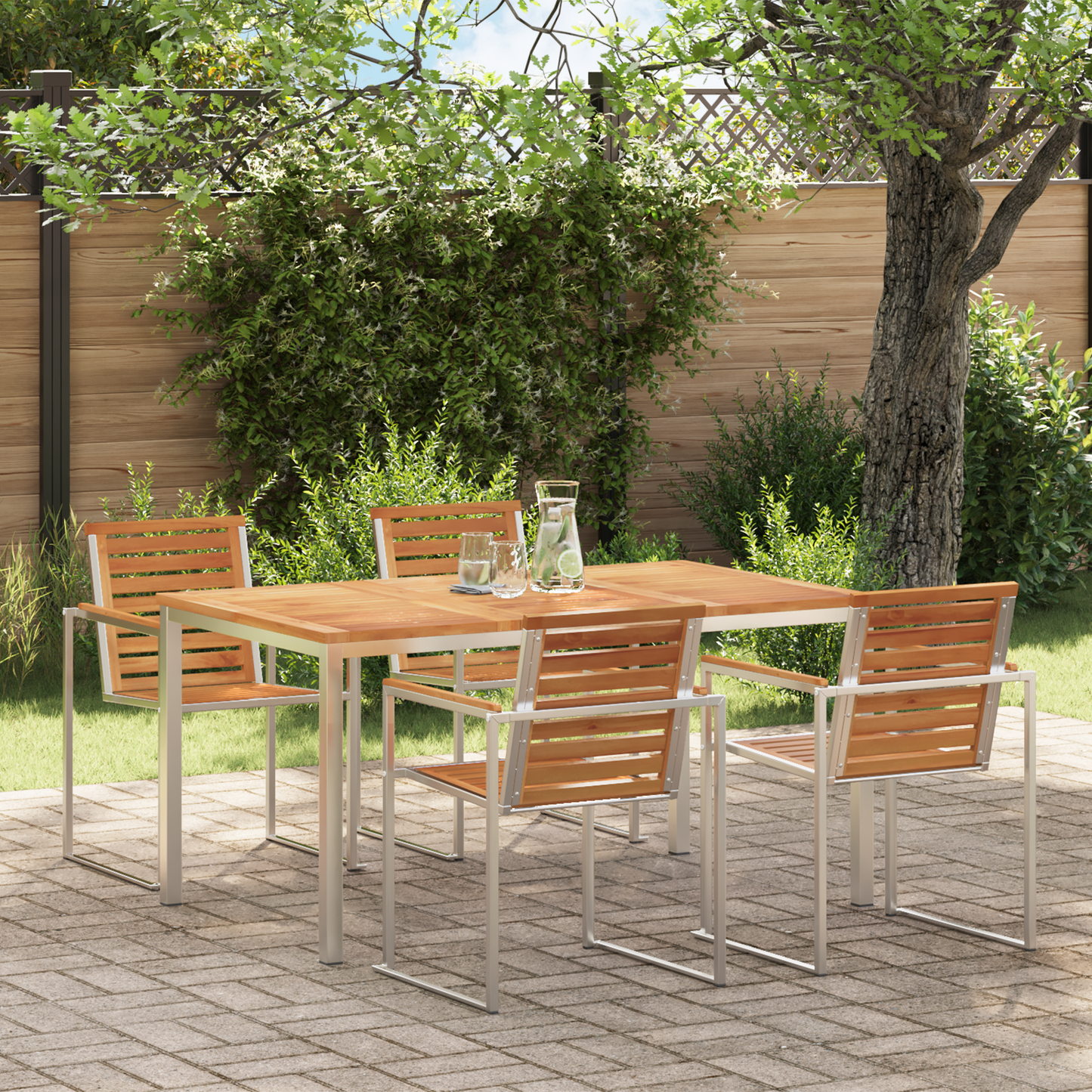 Dining Table 150x90x75 cm Solid Teak Wood and Stainless Steel