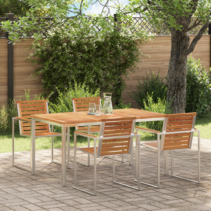 Dining Table 150x90x75 cm Solid Teak Wood and Stainless Steel