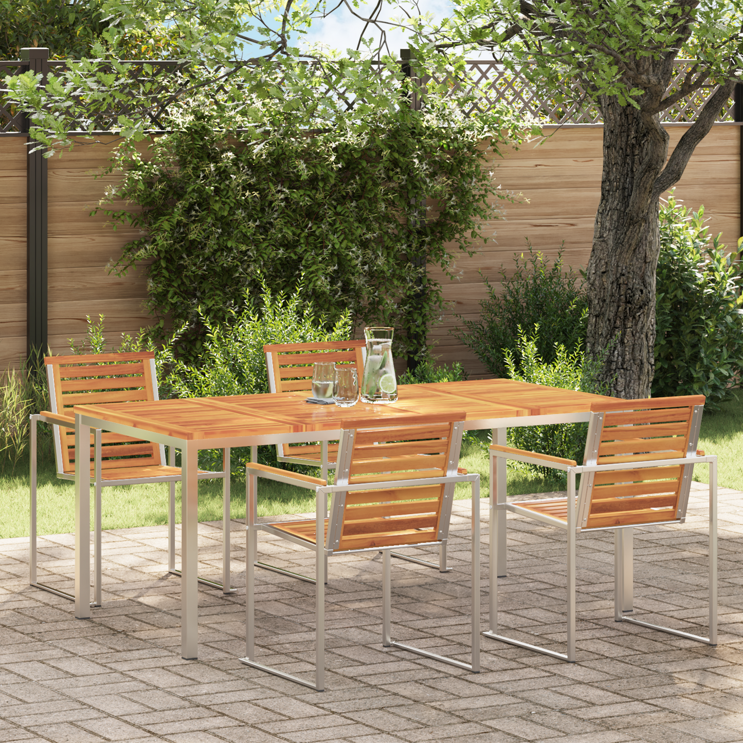 Dining Table 180x90x75 cm Solid Acacia Wood and Stainless Steel