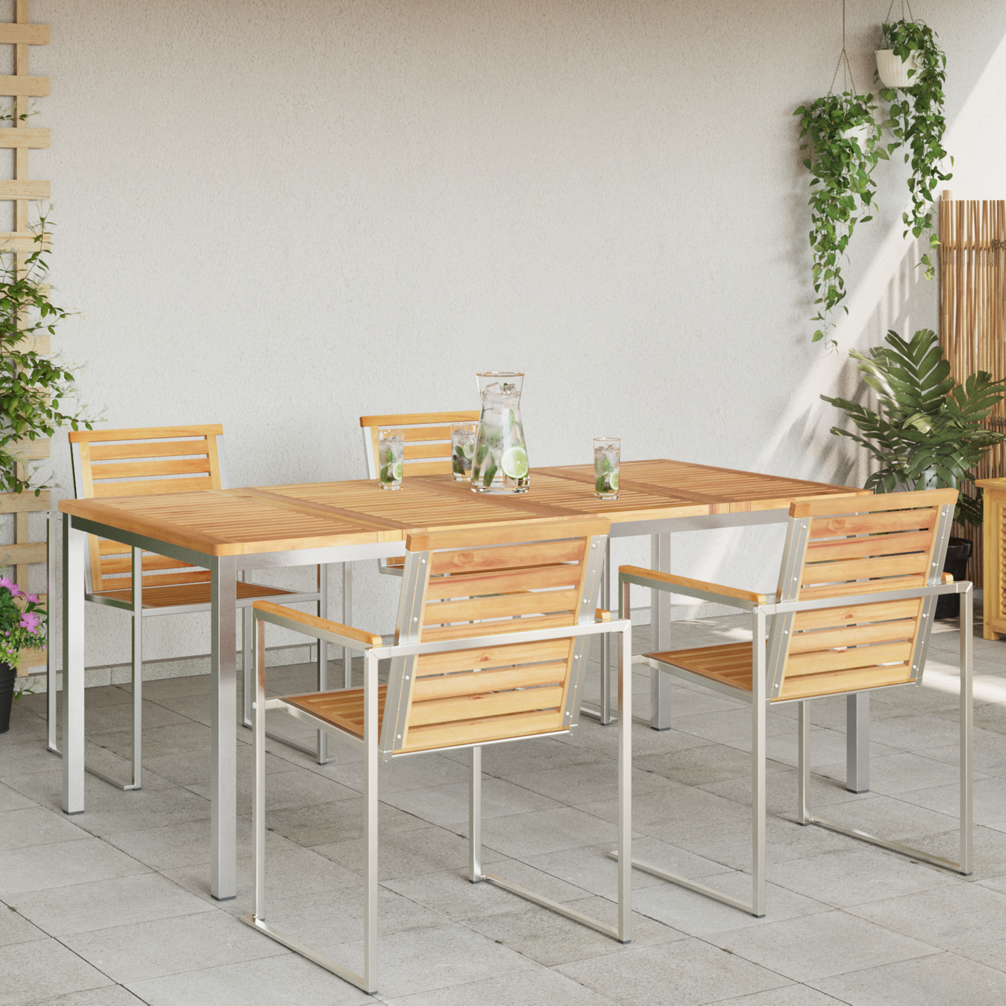 Dining Table 180x90x75 cm Solid Teak Wood and Stainless Steel