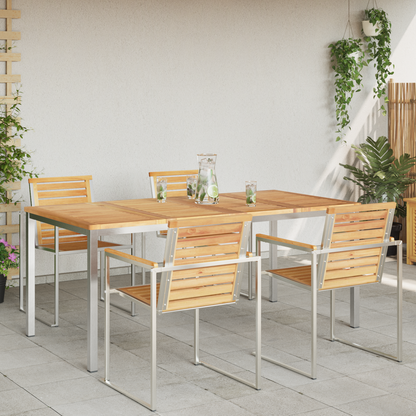 Dining Table 180x90x75 cm Solid Teak Wood and Stainless Steel