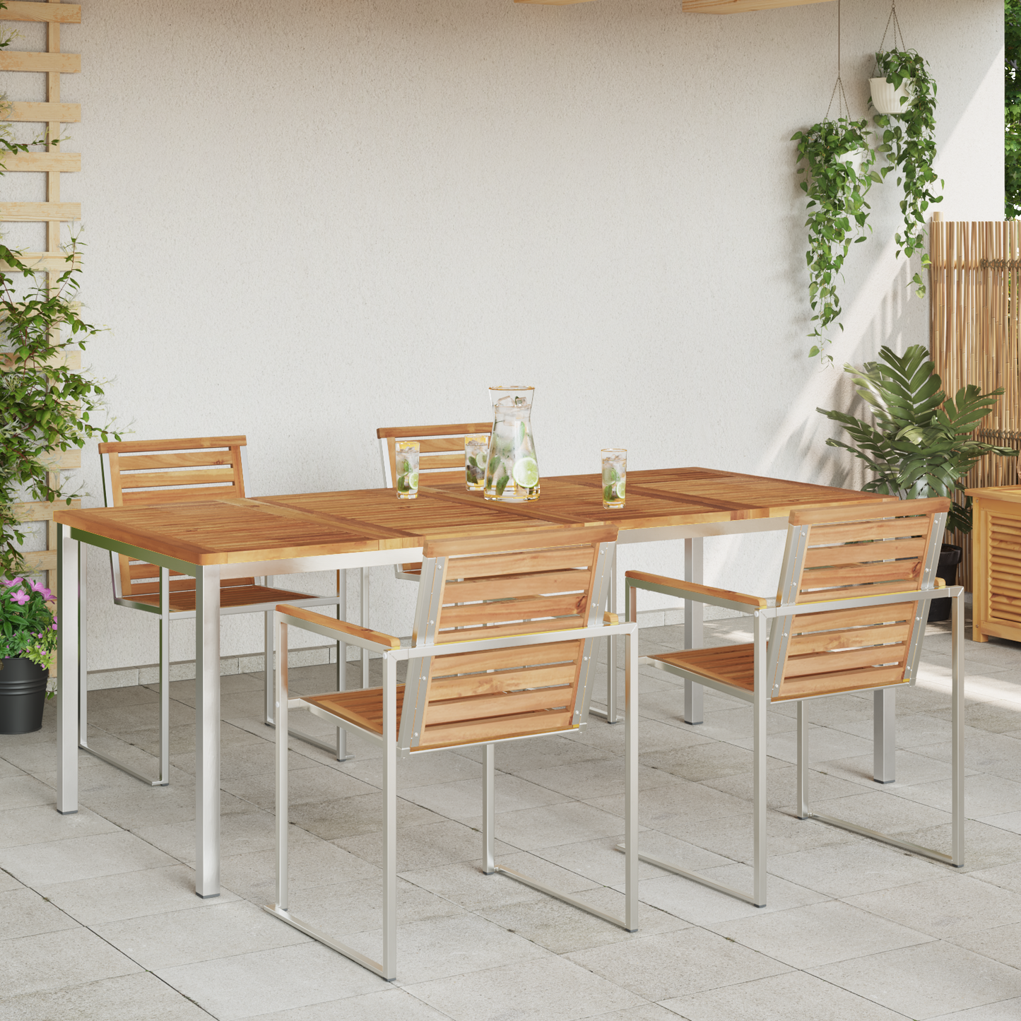 Dining Table 200x90x75 cm Solid Teak Wood and Stainless Steel