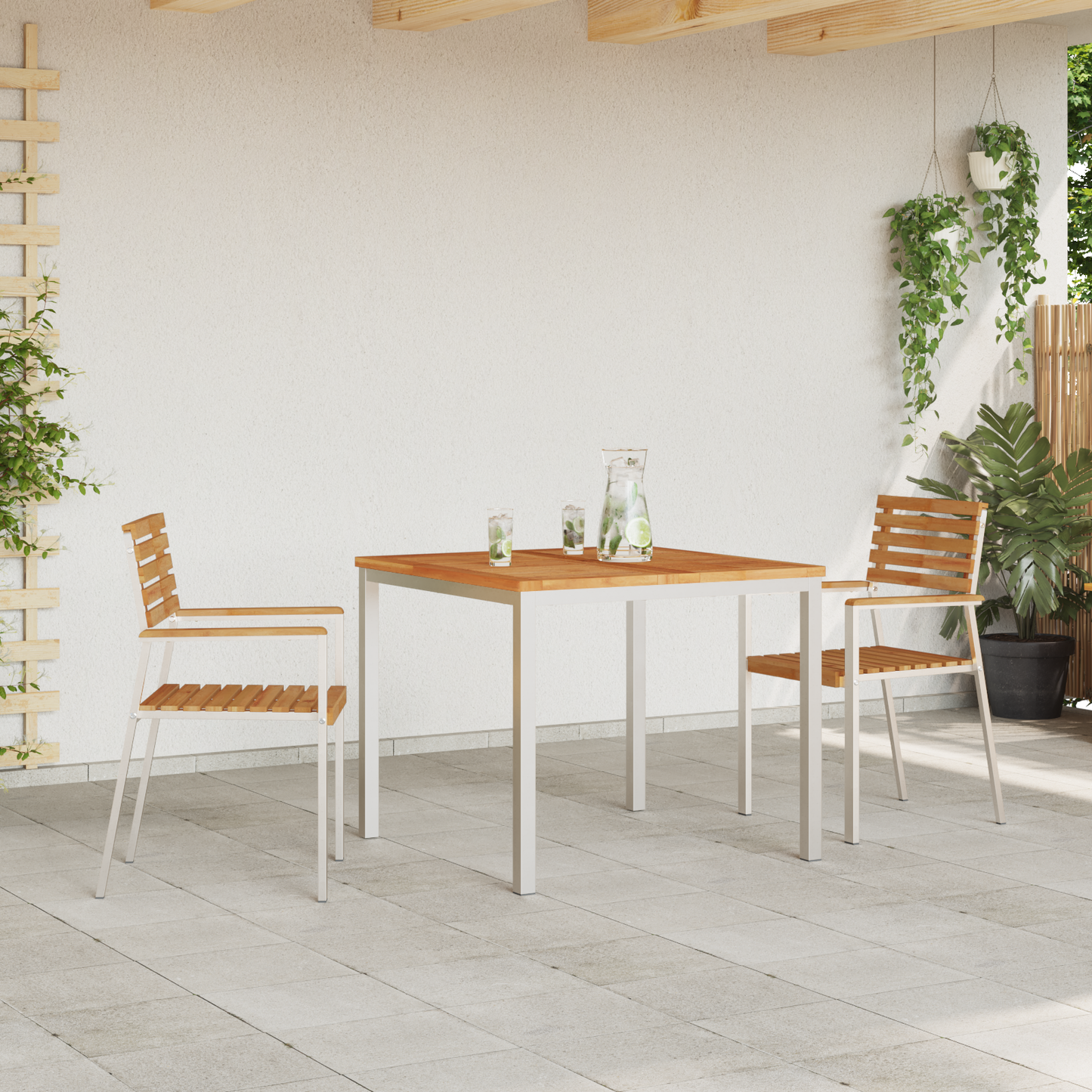 Garden Chair 2 pcs Solid Teak Wood and Stainless Steel