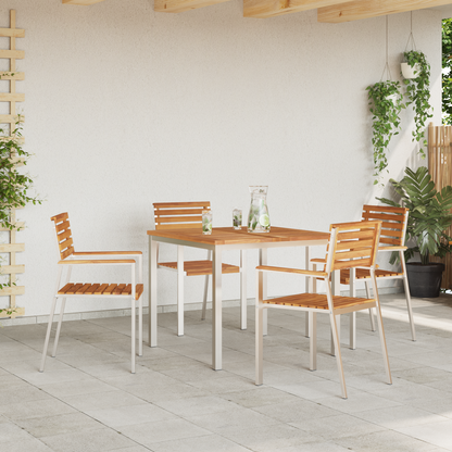 Garden Chair 4 pcs Solid Teak Wood and Stainless Steel