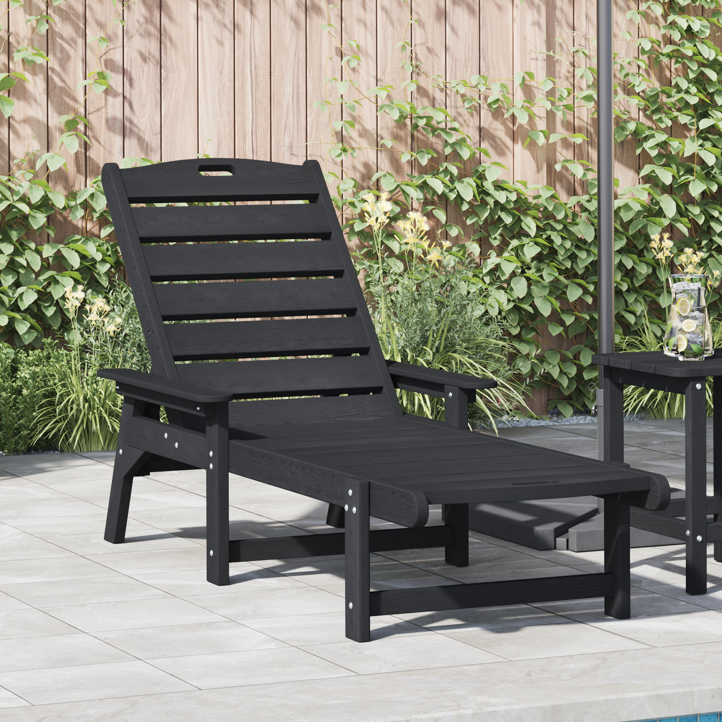 Sun Lounger Black 195.5 x 53 x 98.5 cm HDPE