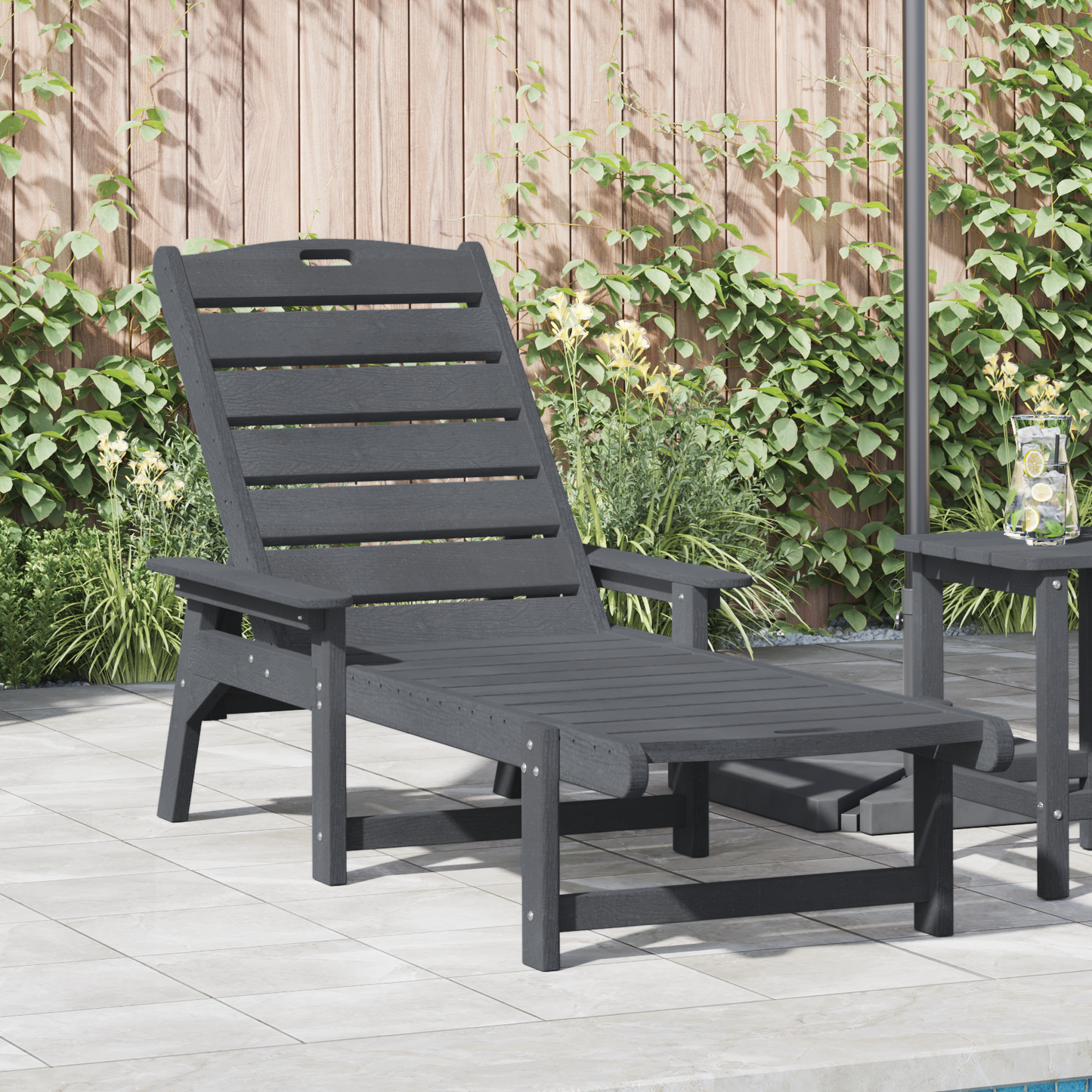 Sun Lounger Light Grey 195.5 x 53 x 98.5 cm HDPE
