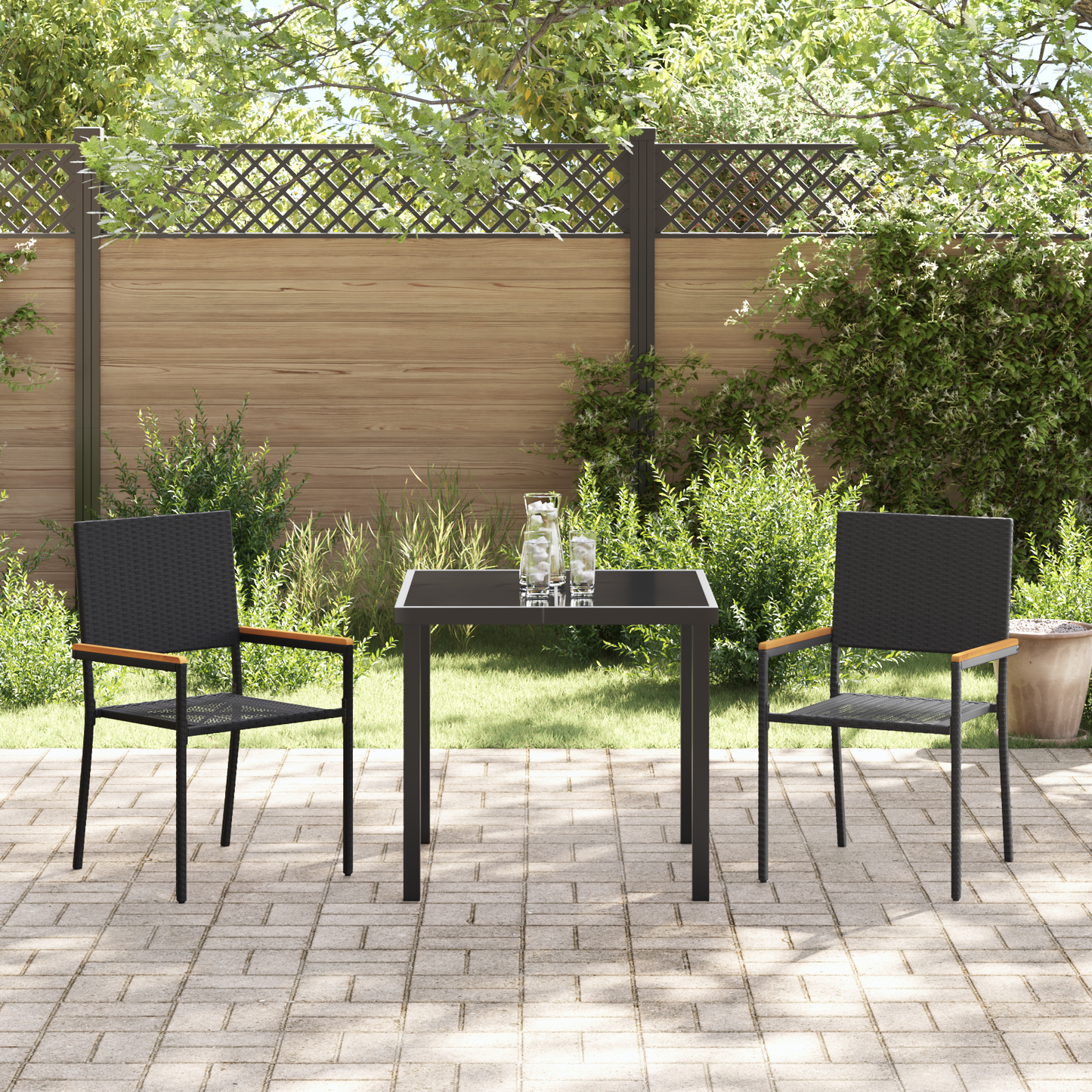Garden Stacking Chairs 2 pcs Black and Brown 54 x 56 x 90 cm