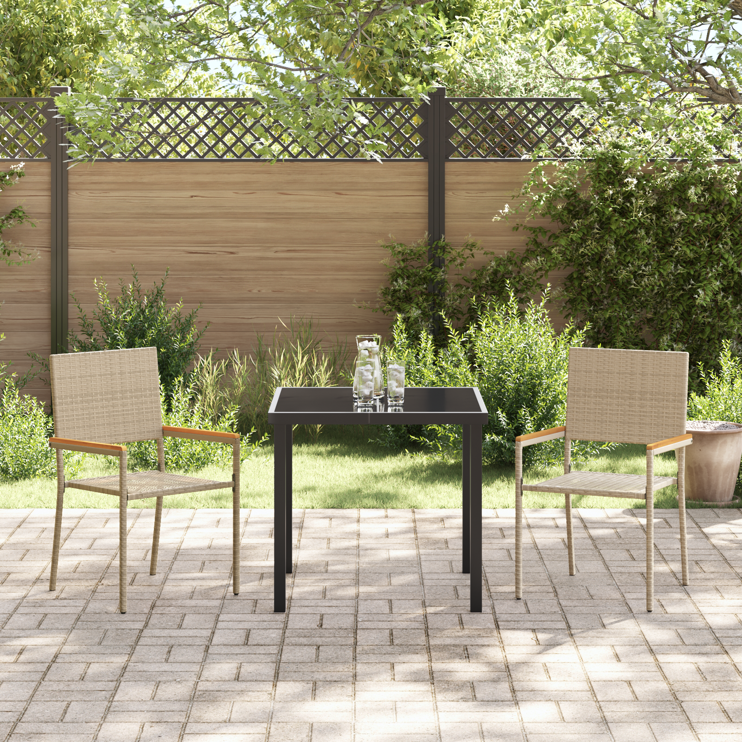 Garden Stacking Chairs 2 pcs Cream and Brown 54 x 56 x 90 cm