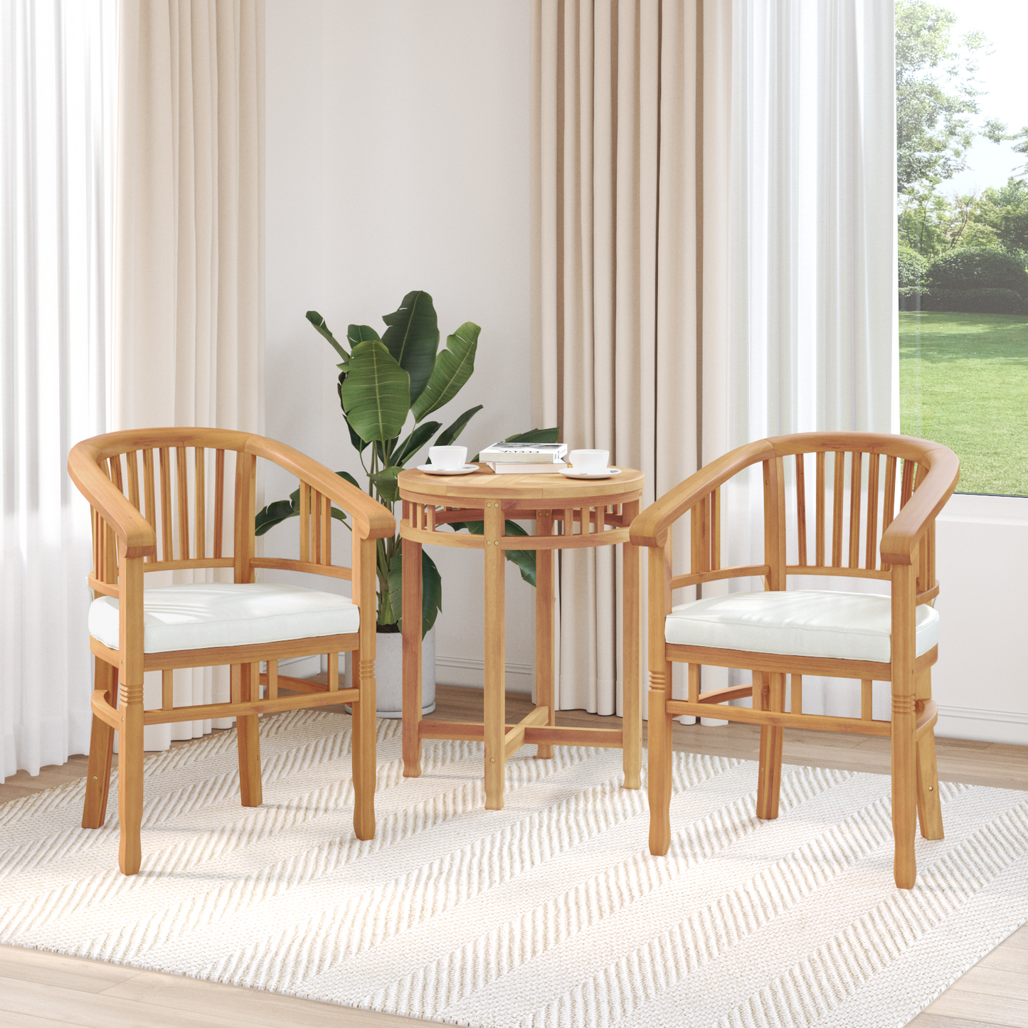 Chair with Cushion 2 pcs Brown 63 x 58 x 89 cm Solid Teak Wood