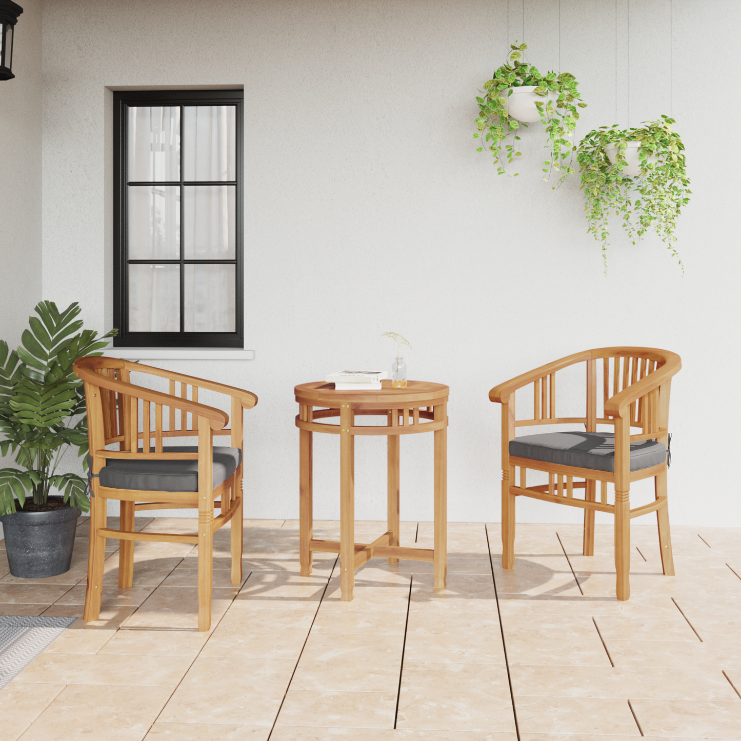 Chair with Cushion 2 pcs Brown 63 x 58 x 89 cm Solid Teak Wood