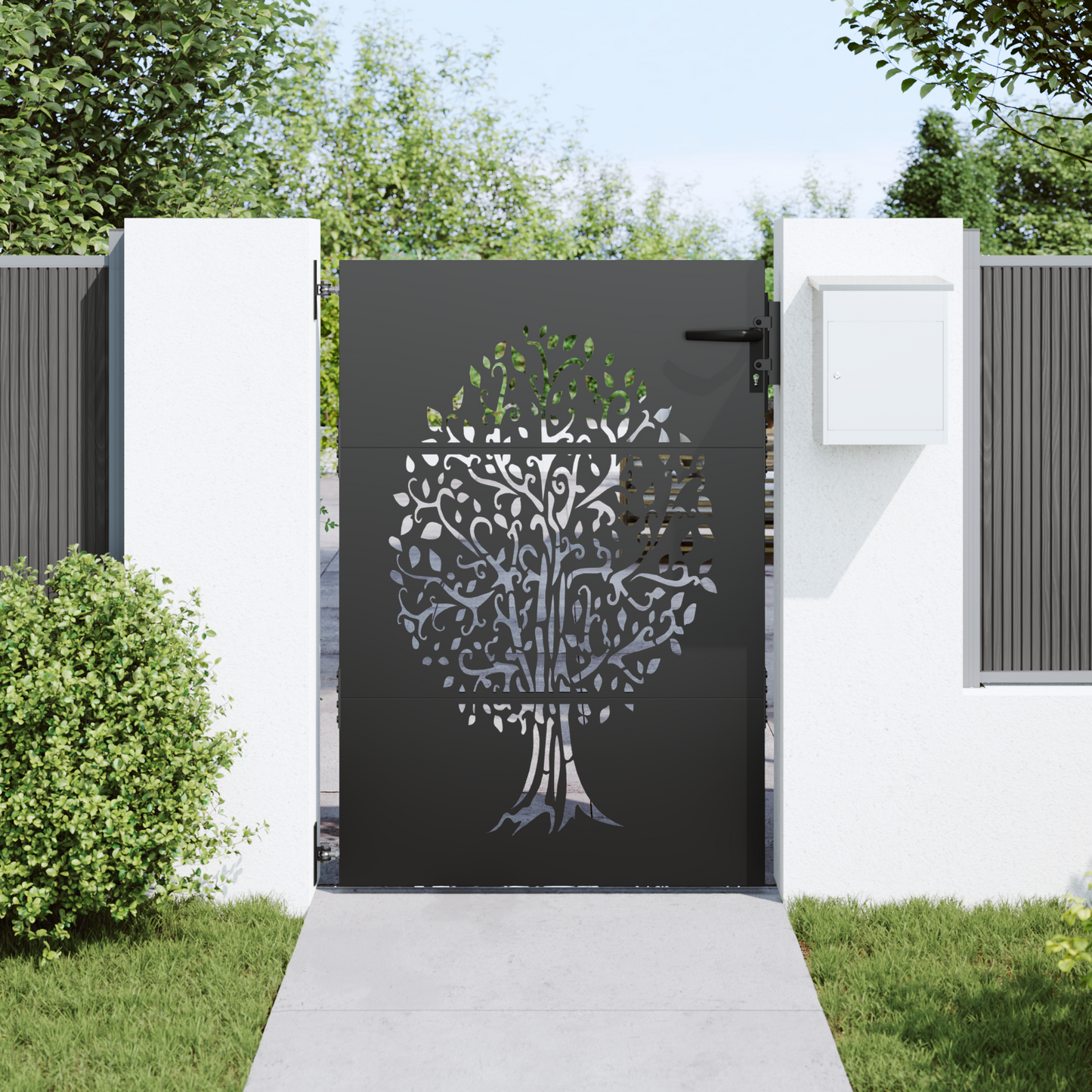 Garden Gate with Lock Black 85 x 150 cm Powder-coated steel