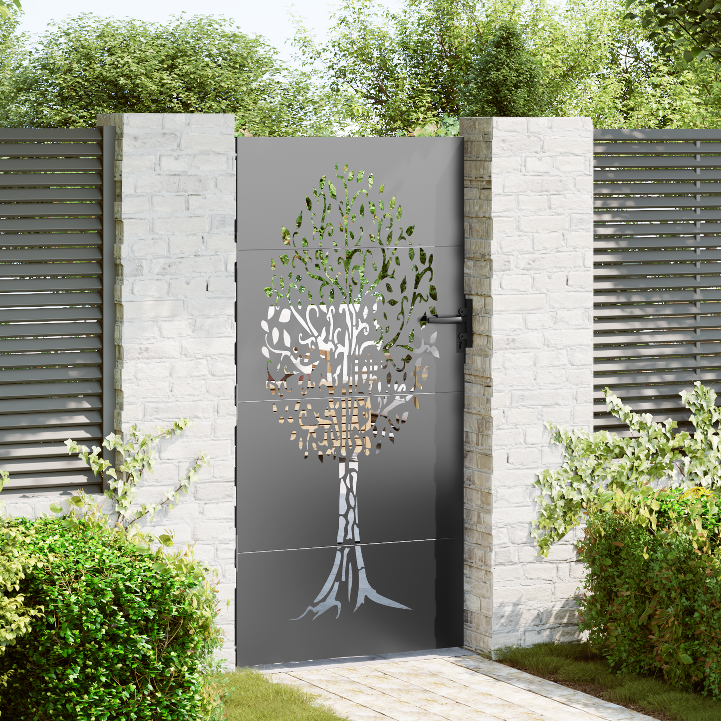 Garden Gate with Lock Black 85 x 200 cm Powder-coated steel