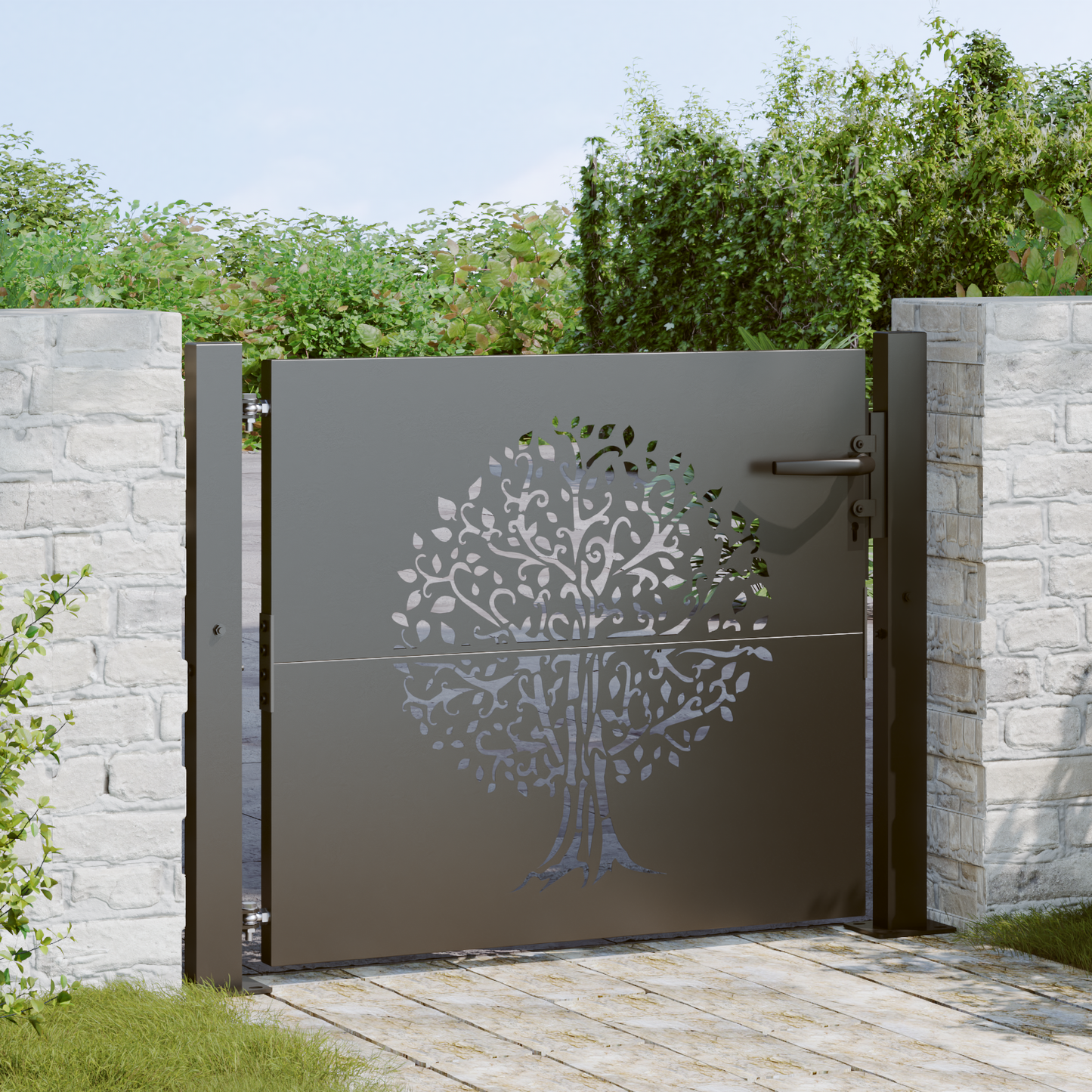 Garden Gate with Lock Black 110 x 105 cm Powder-coated steel