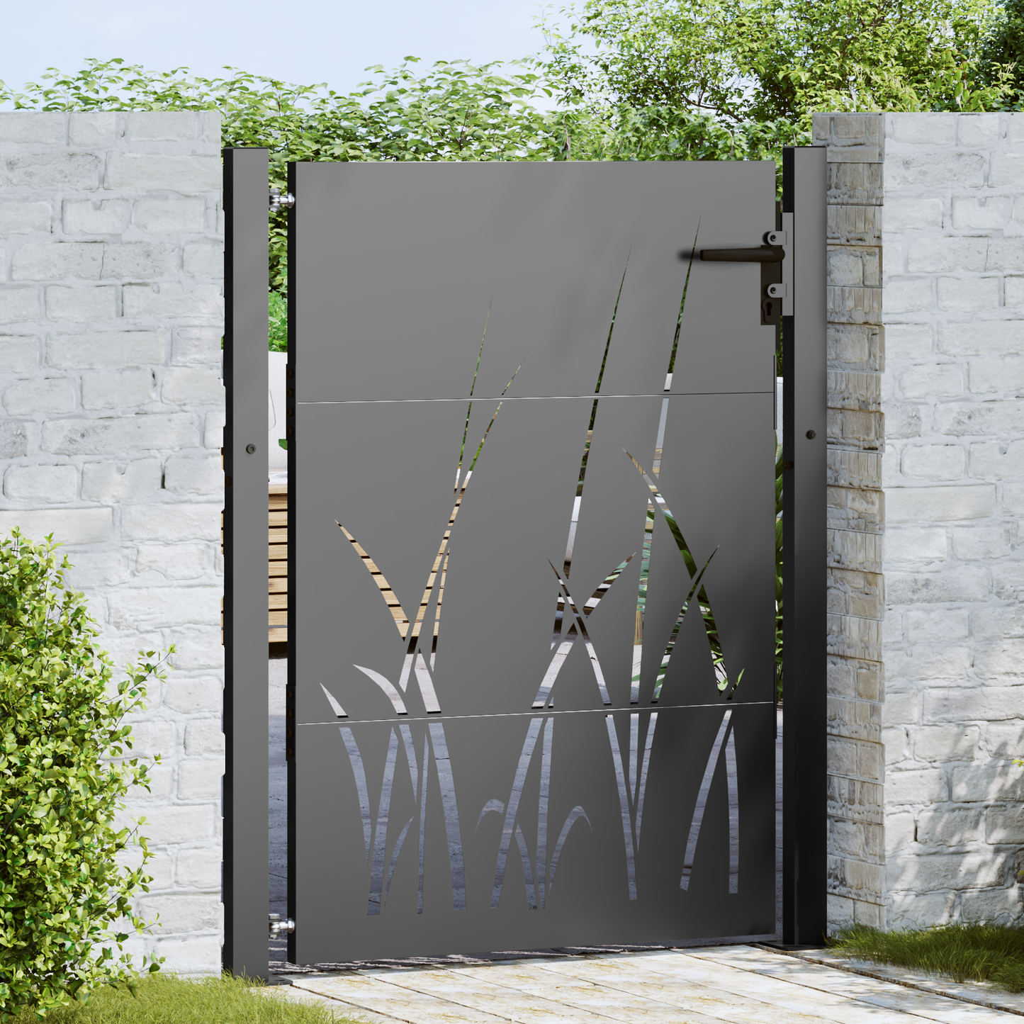 Garden Gate with Lock Black 110 x 130 cm Powder-coated steel