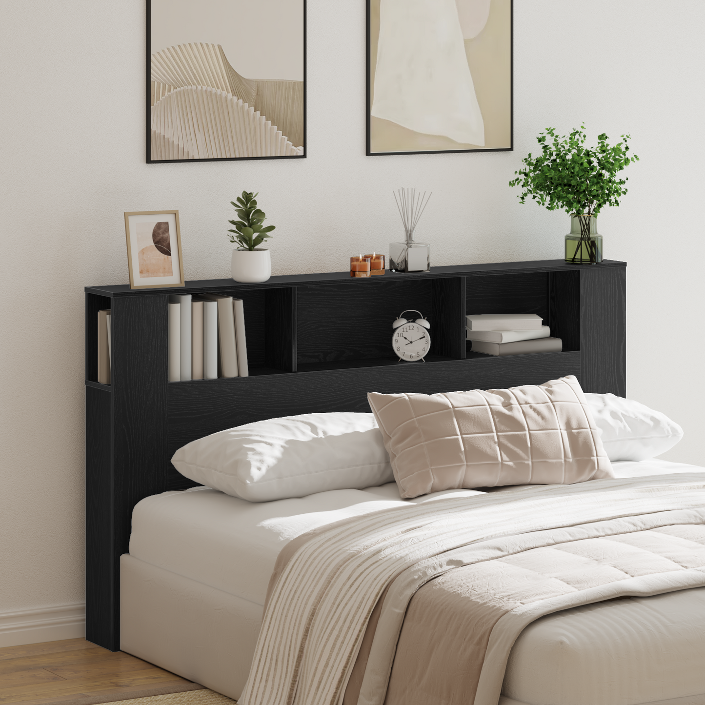 Headboard Cabinet with Shelf Black Oak 180 x 18.5 x 102.5 cm