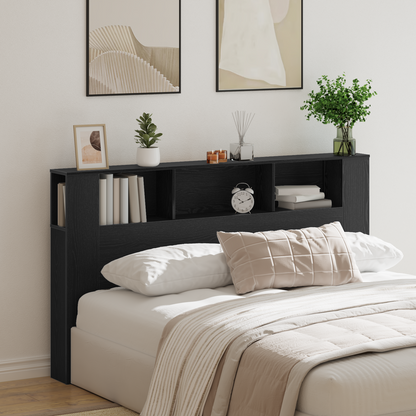 Headboard Cabinet with Shelf Black Oak 180 x 18.5 x 102.5 cm