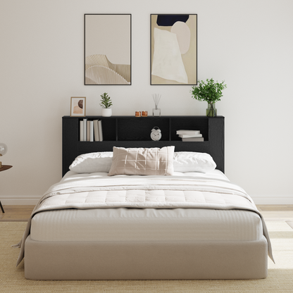 Headboard Cabinet with Shelf Black Oak 180 x 18.5 x 102.5 cm