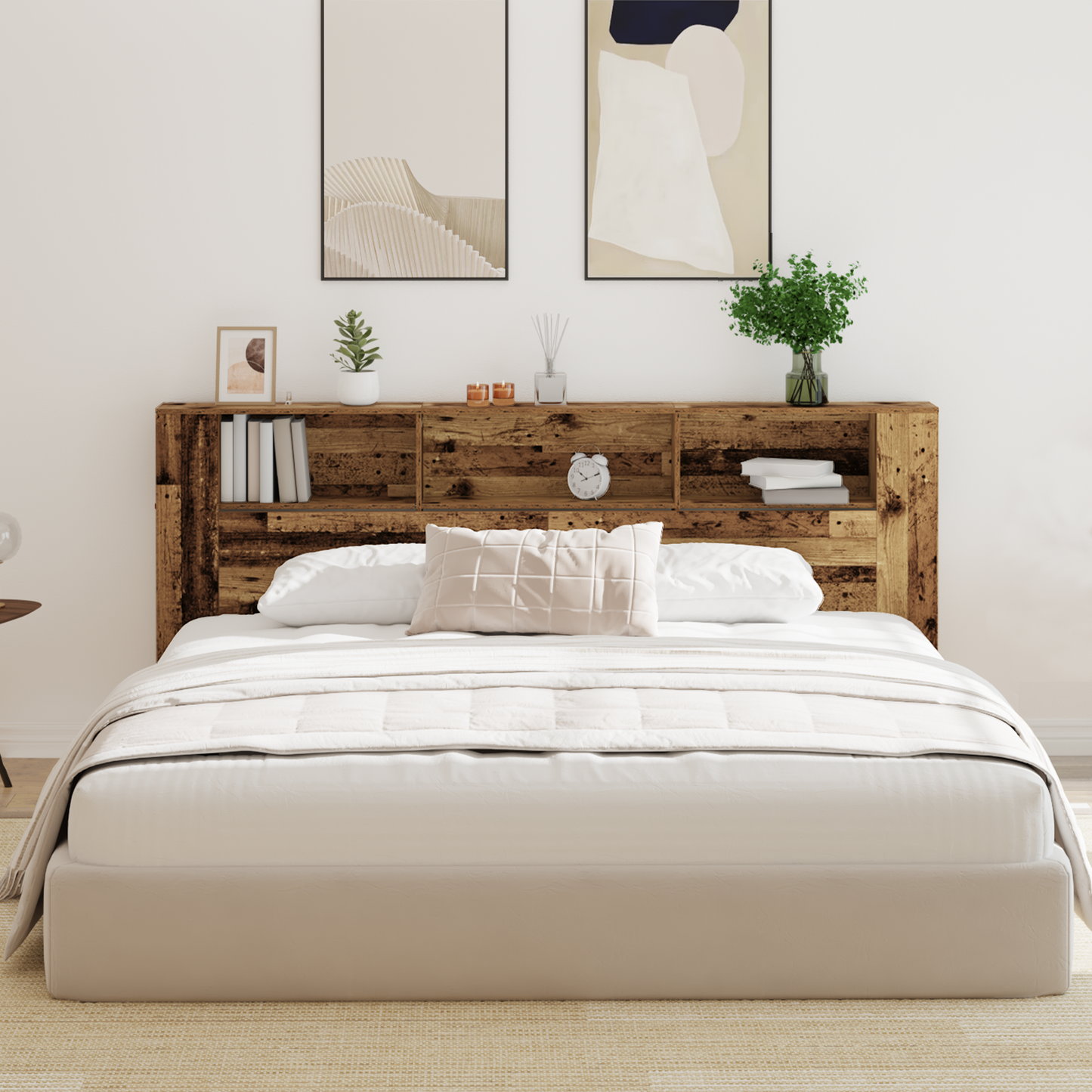 Headboard Cabinet with Shelf Old Wood 220 x 18.5 x 102.5 cm