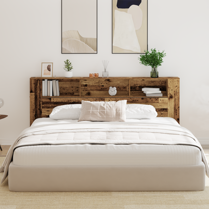 Headboard Cabinet with Shelf Old Wood 220 x 18.5 x 102.5 cm