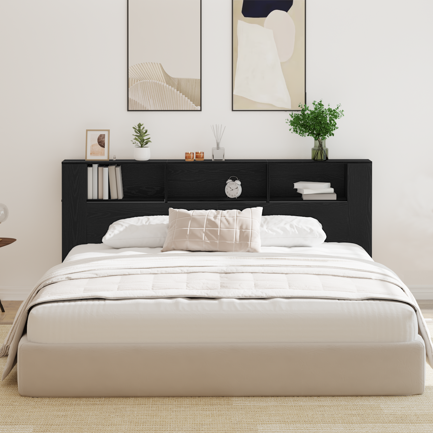 Headboard Cabinet with Shelf Black Oak 220 x 18.5 x 102.5 cm