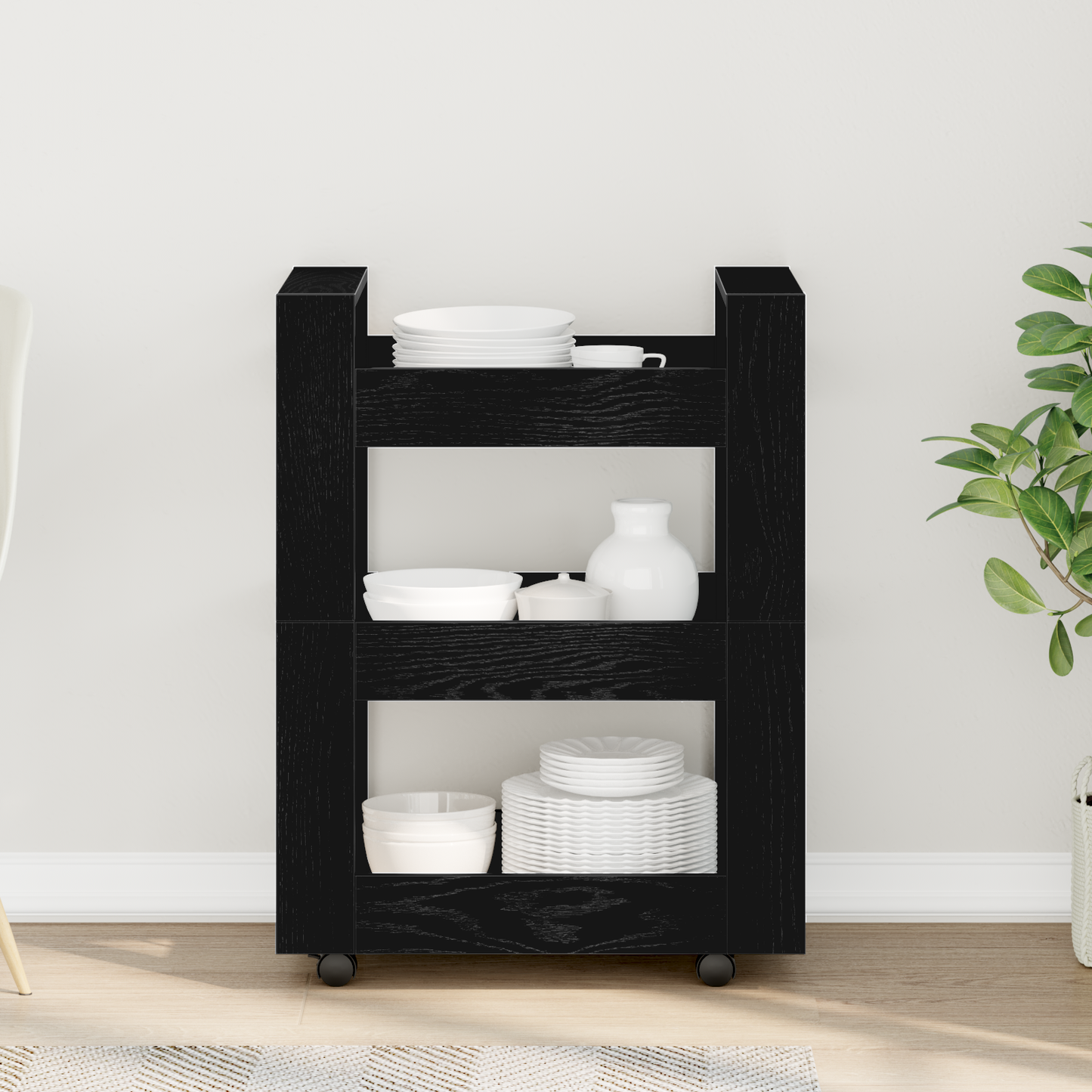 Kitchen Trolley Black Oak 60 x 45 x 80 cm Engineered Wood