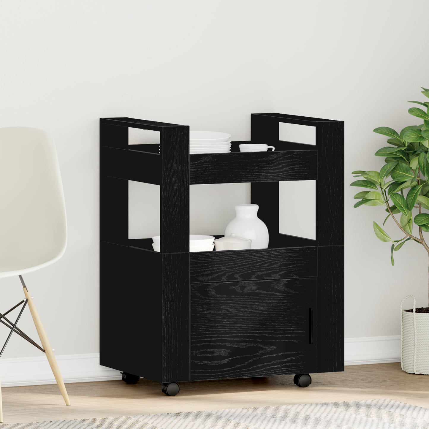 Kitchen Trolley Black oak 60 x 45 x 80 cm Engineered wood